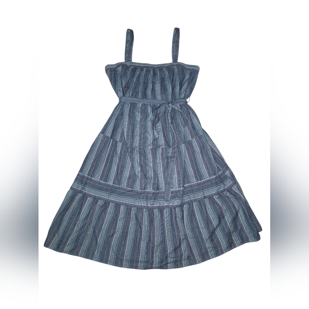 Forever 21 Tiered Blue Striped Fully Lined Midi Dress Women's XL